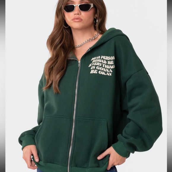 Everything’s Ok Zip Up Oversized Hoodie - Picture 2 of 3